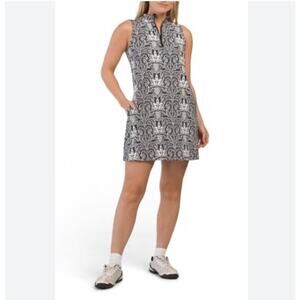 Tommy Bahama activewear dress black/white tropical pineapple print mock neck.
